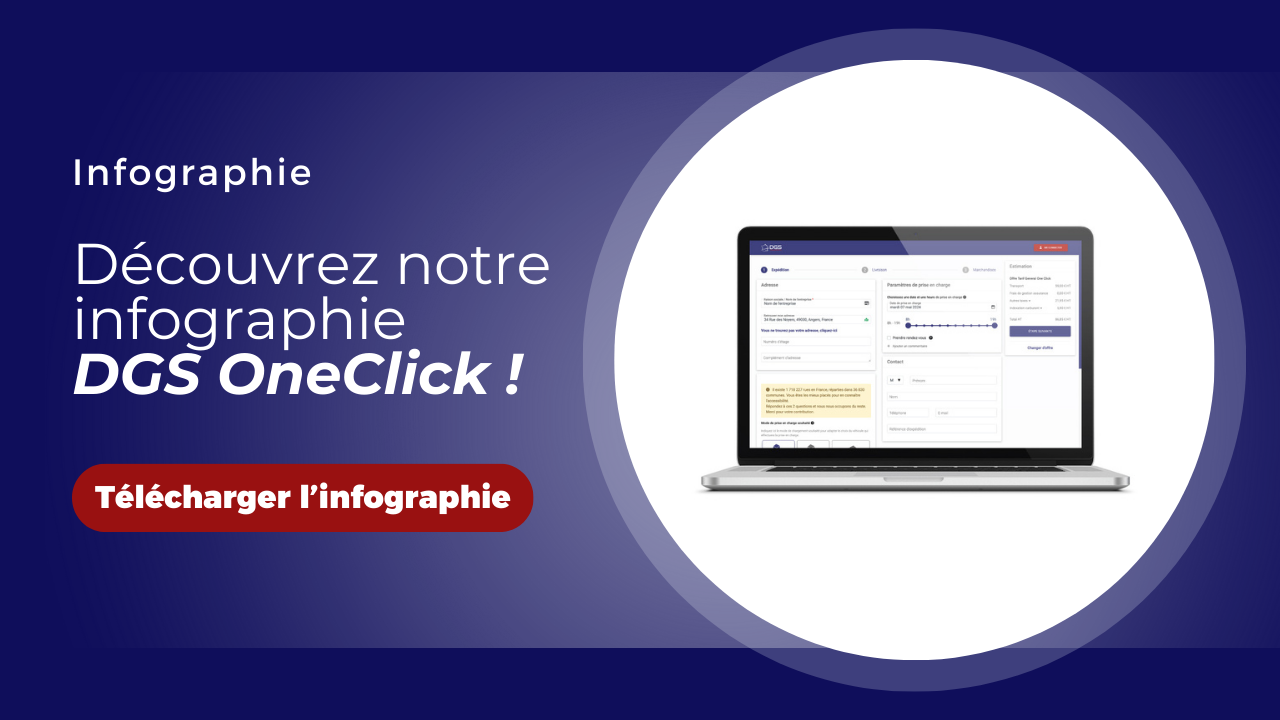 Découvrez notre infographie DGS OneClick, la plateforme pour obtenir un devis et commander votre transport.